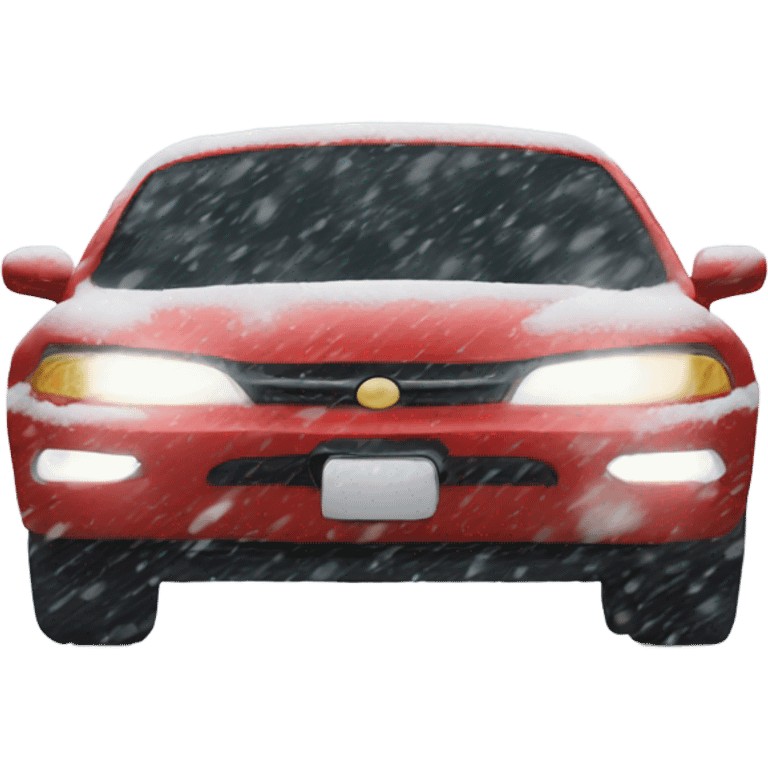 Driving a red car in a blizzard snow storm emoji