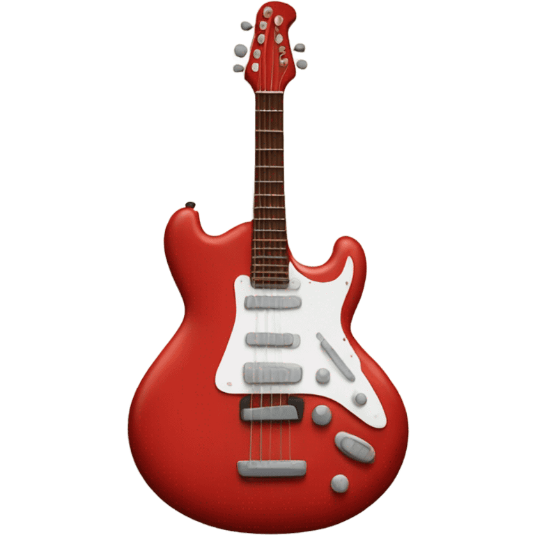 A red guitar with four hands coming out of it emoji