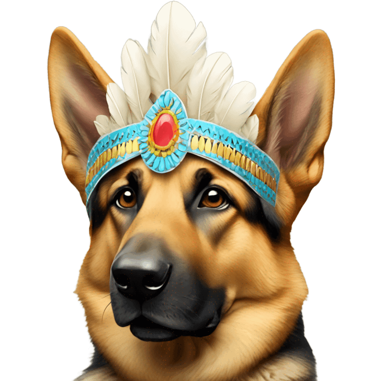 German shepherd wearing large chief headdress  emoji