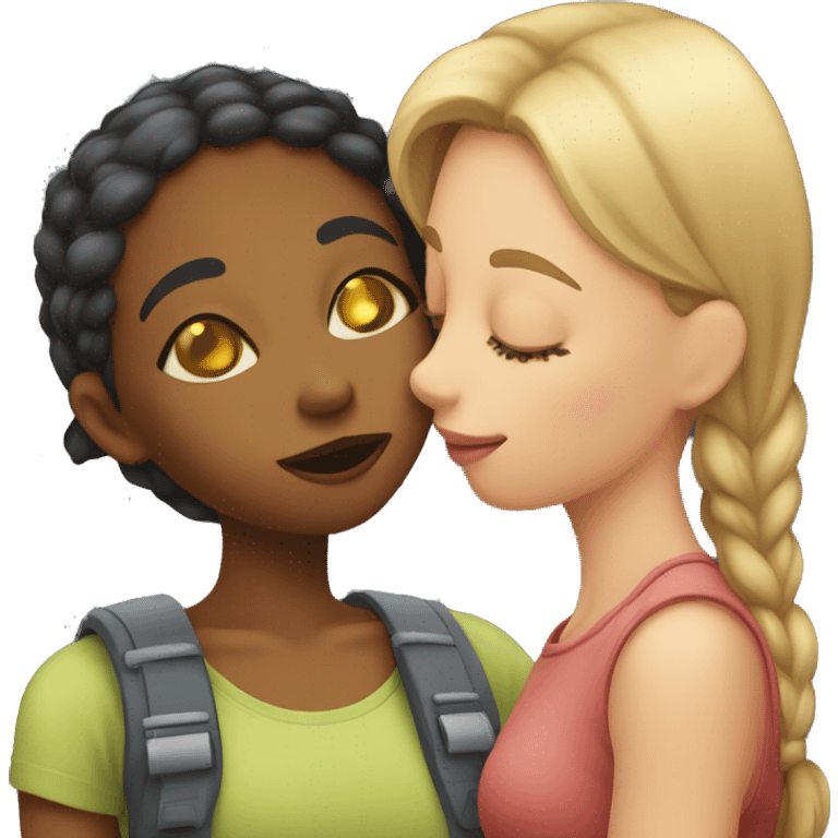 Girl kissing another girl in the cheek, both blushing emoji