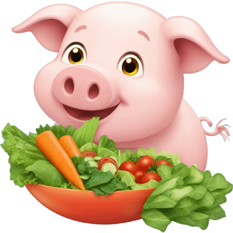 Pig eating salad emoji