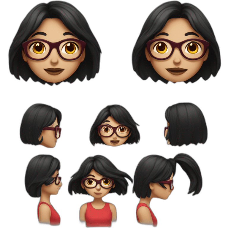 Girl with long black hair and wearing red glasses emoji