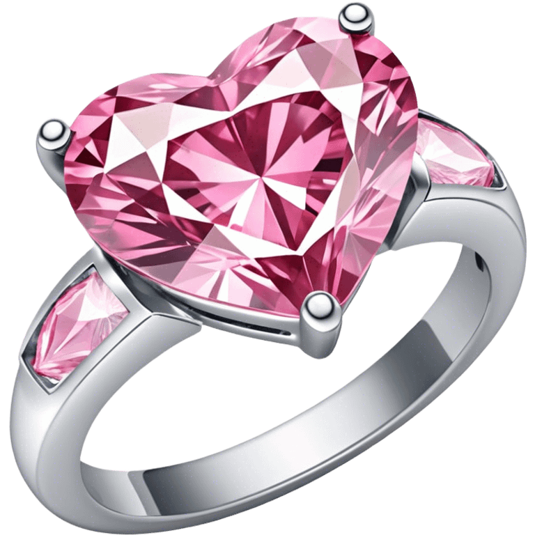 Silver light pink diamond ring heart emoji