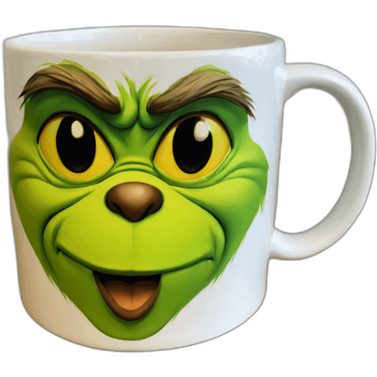 Grinch face shaped mug yellow eyes emoji