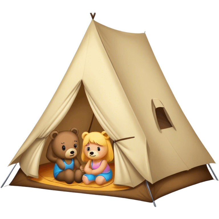 a tent with girls inside a bear outside  emoji