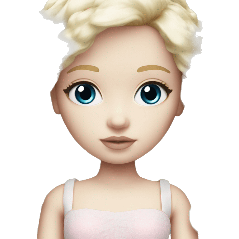 ocean blue doll eyes, blonde hair, feminine, pink, girl, angelic, pale skin emoji