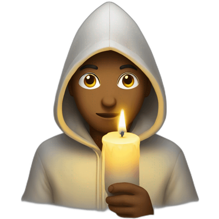 hooded man holding candle emoji