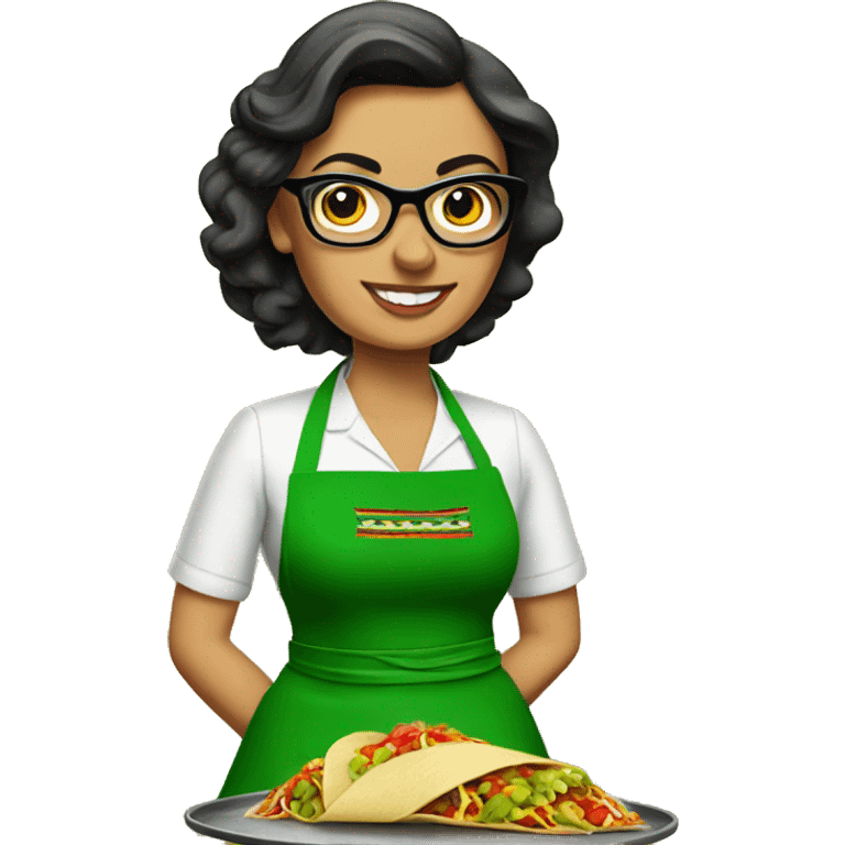 mexican lady green apron  with glasses cooking tacos emoji