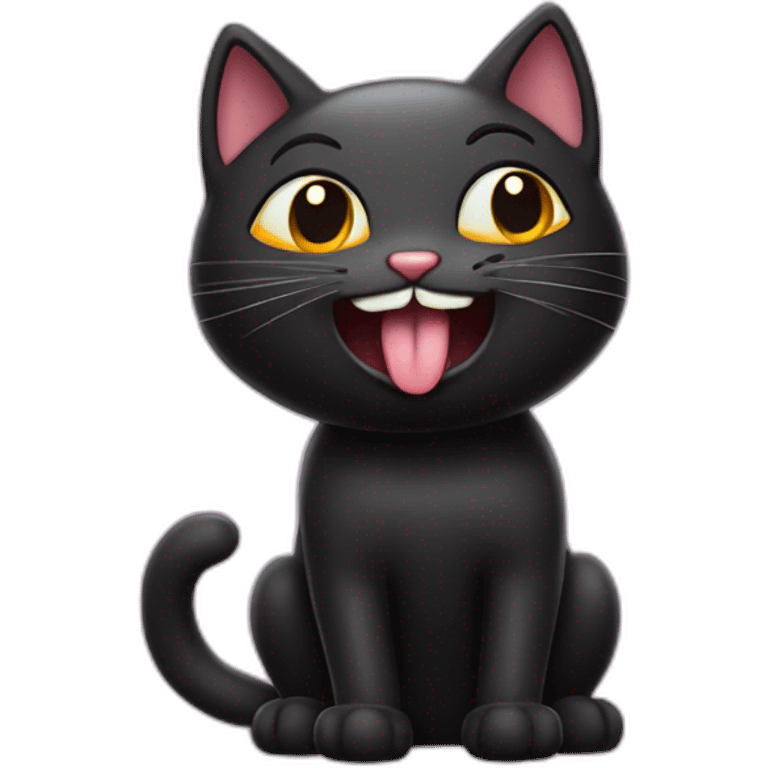 Cheeky Black cat sticking tongue and wink emoji