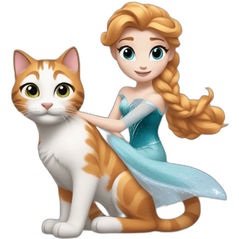 Elsa riding a ginger cat in a Disney Elsa dress  emoji