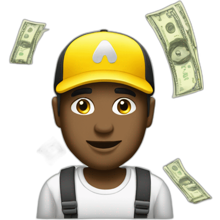 Men wearing cap with Renault twigo and money  emoji