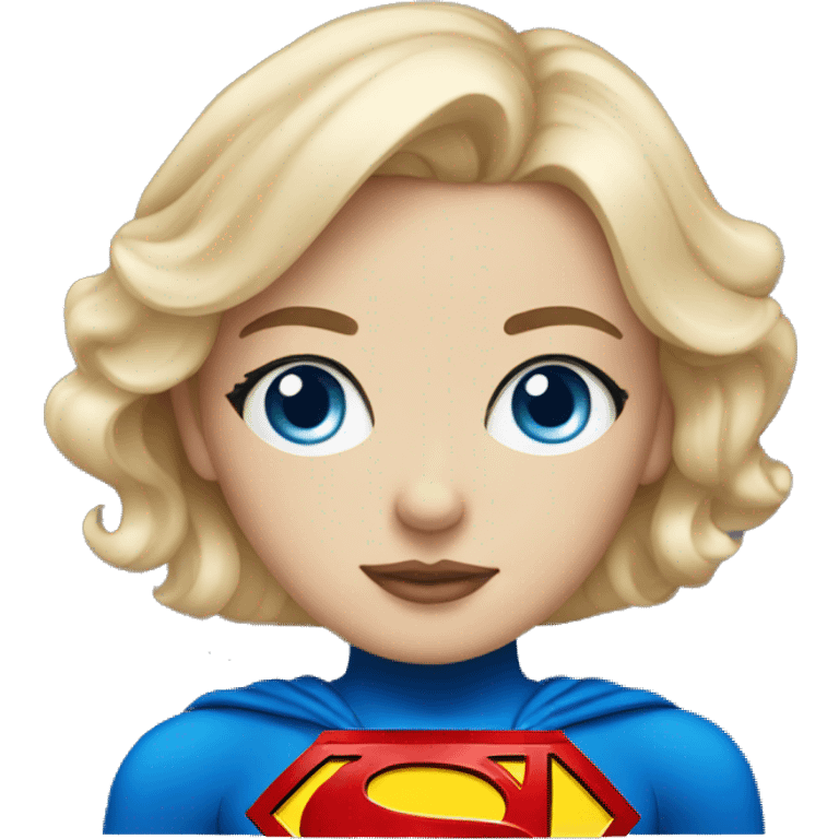 Blonde blue eyed girl wearing superman costume emoji