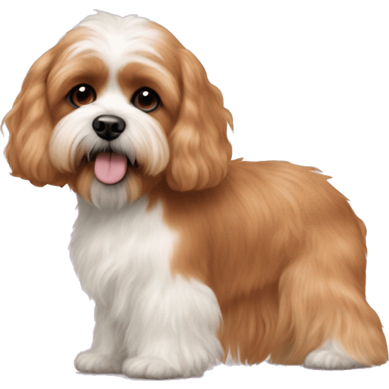 Peach large cavapoo next to a shitzu with black ears  emoji