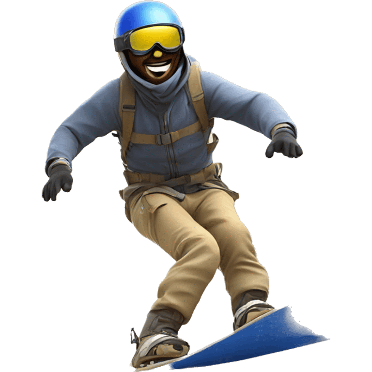 Design an emoji of a man sandboarding down golden dunes, wearing a helmet and goggles, in a dynamic pose to show motion and excitement, with sand trails for added action. emoji