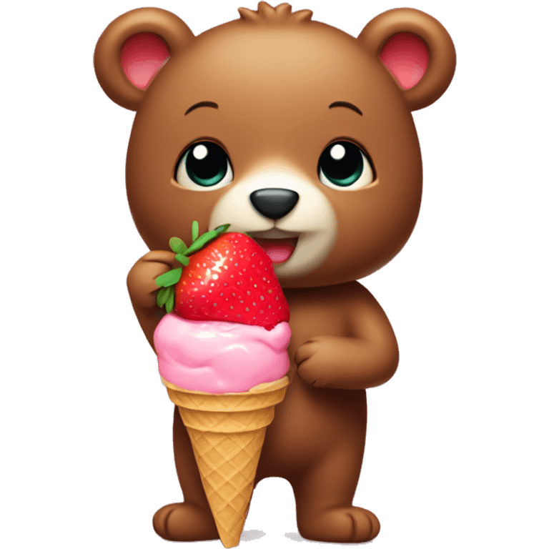 little bear holding strawberry ice cream  emoji