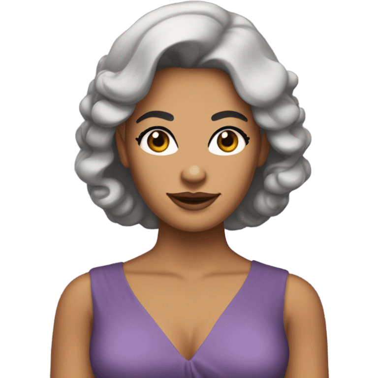 Tanned woman with black hair dressed in 1970s hair, makeup, and attire  emoji