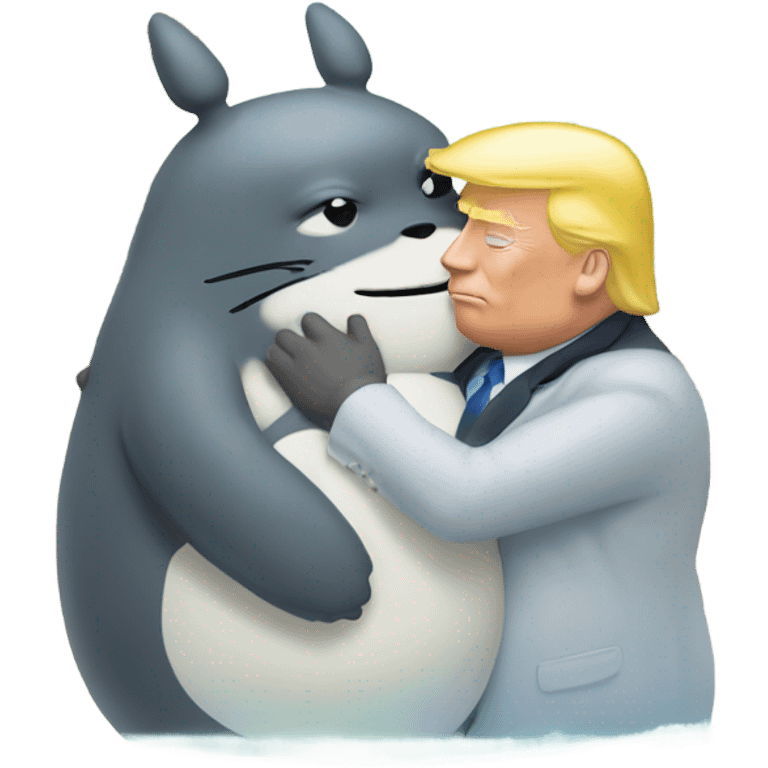 Photo realistic, Donald Trump, kissing and embracing Totoro at the beach by the pool emoji