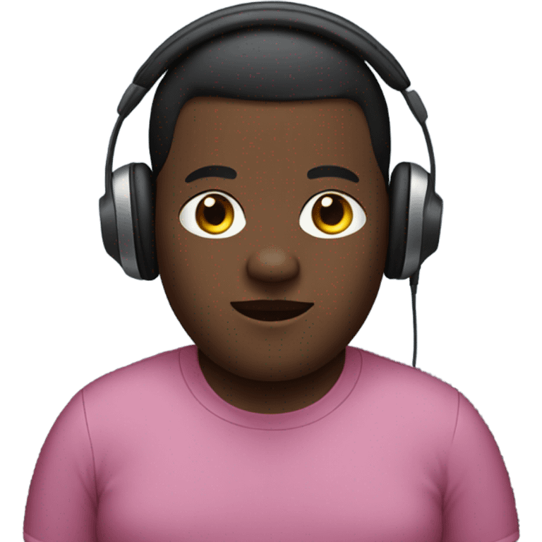 Dark skin short fat person wearing headphones  emoji