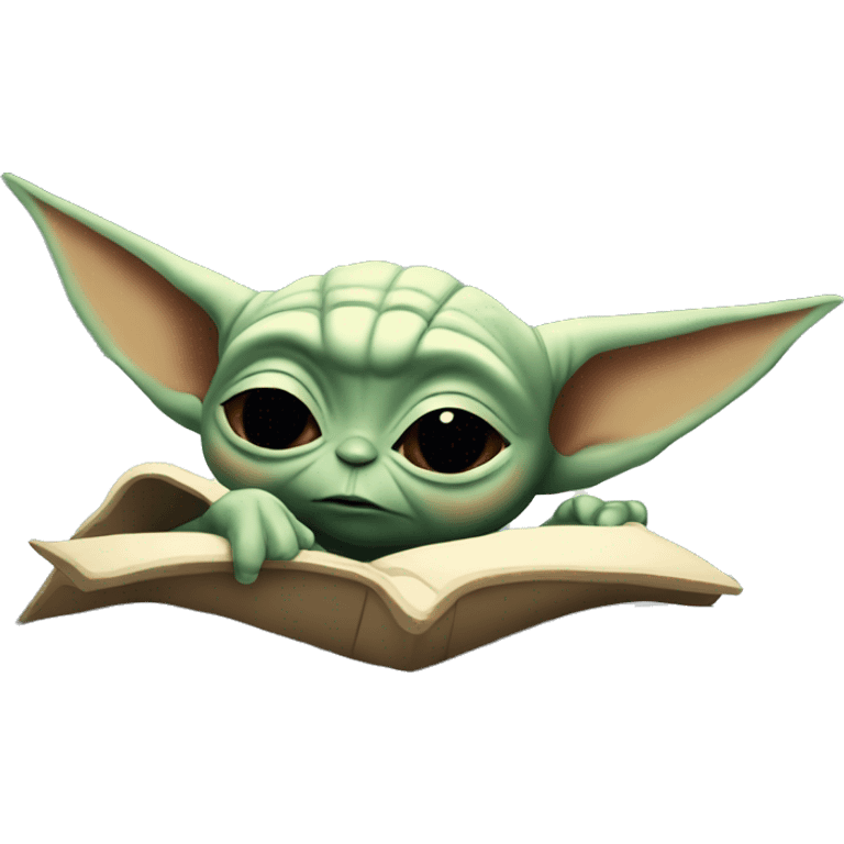 baby yoda is slipping in bed. Around him are flying letters ZZZZ emoji