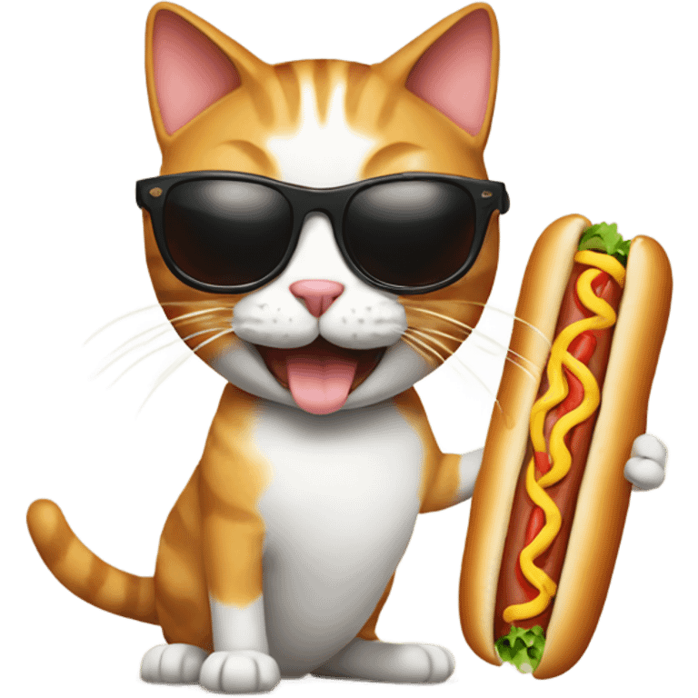 Cat wearing sunglasses eating a hot dog emoji