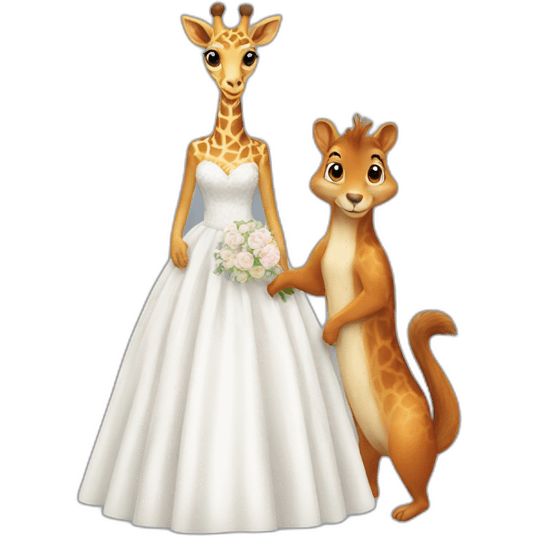 Giraffe and squirrel in wedding dress emoji