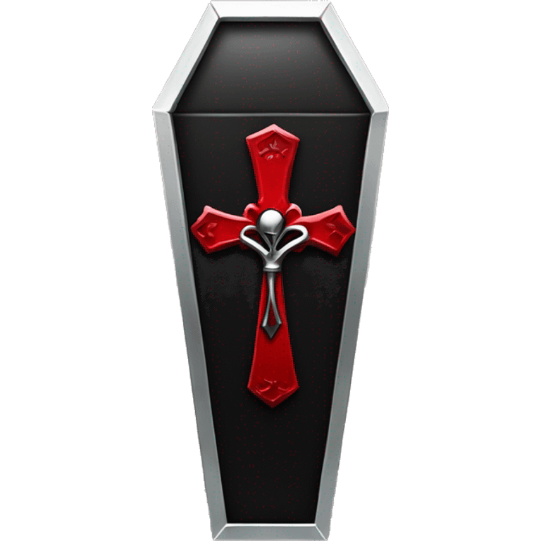 Red and black Gothic coffin with a silver ankh  emoji