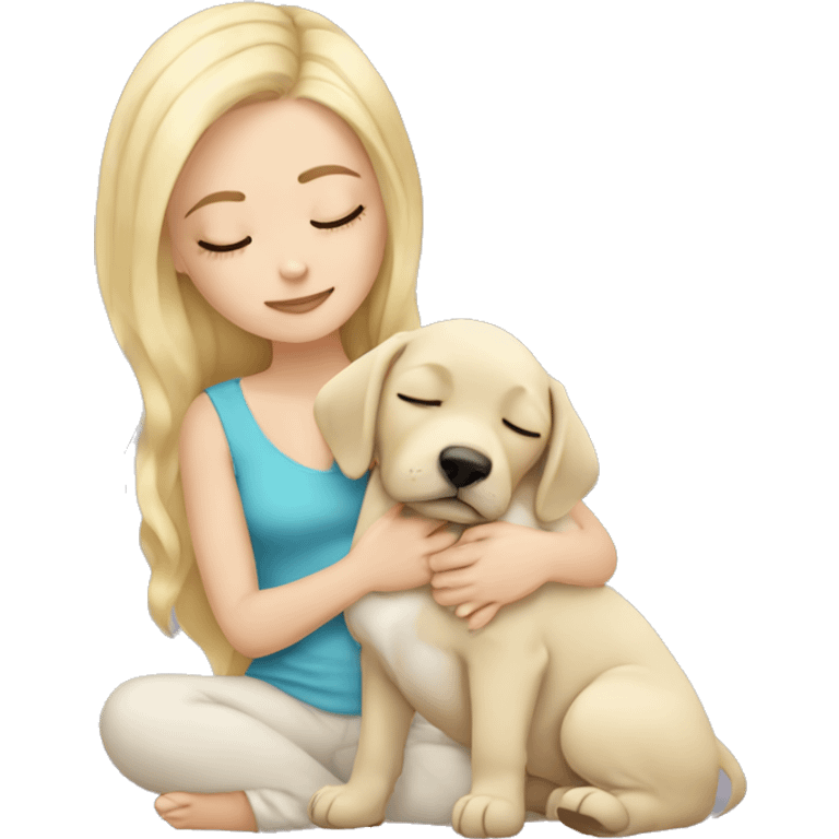 White girl blonde hair sleeping with puppy emoji