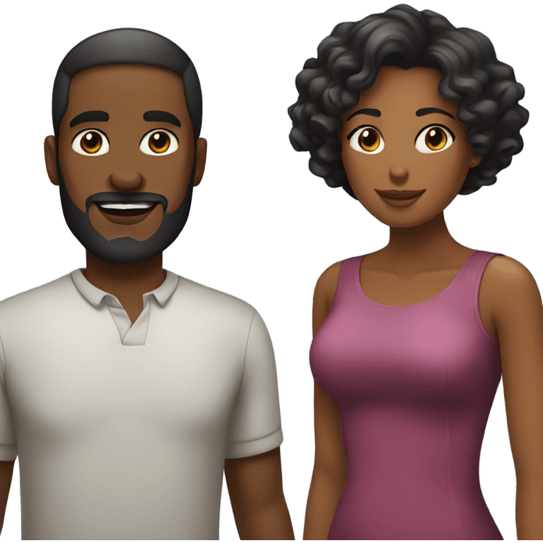 Black couple. Man with short hair and beard. Woman long wavy hair emoji