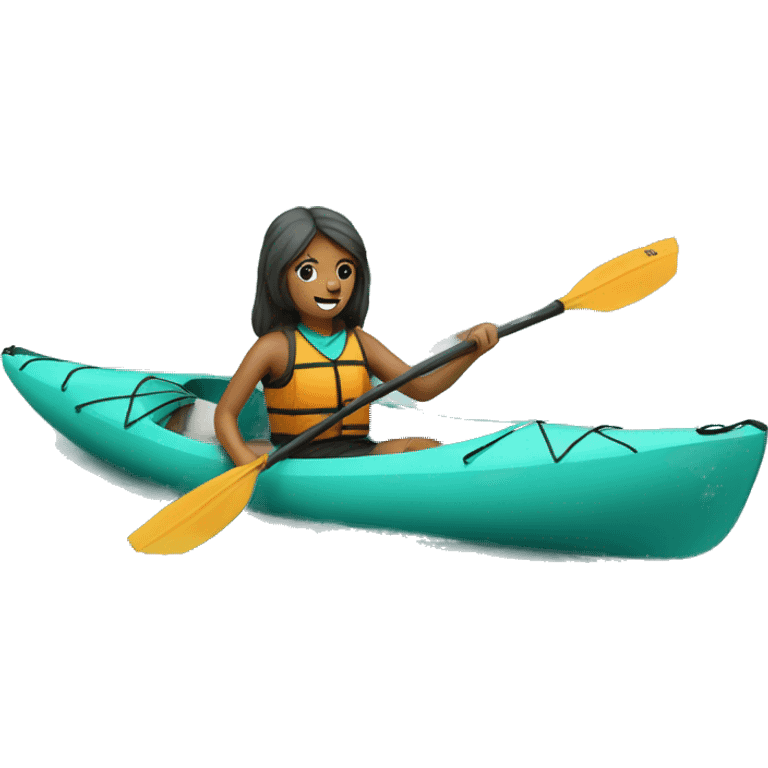 A single Turquoise Kayak on the river with a girl in it emoji