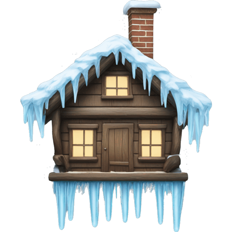 Icicles on a wooden house surrounded by trees  emoji