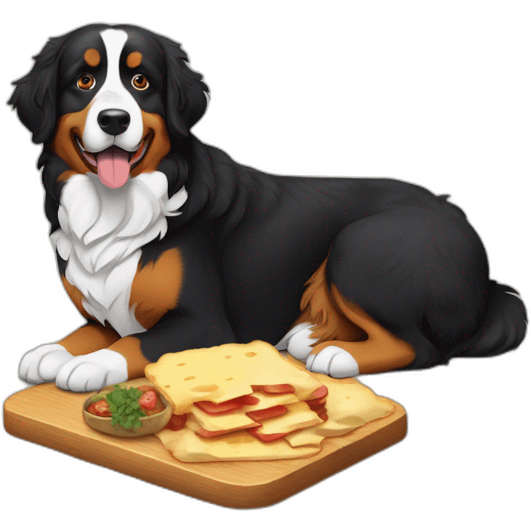 bernese mountain dog eating swiss raclette emoji