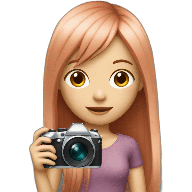 girl with long, straight rose hair and fringe and holding camera emoji