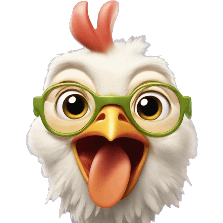 Chicken little from the movie chicken little with his tongue out and two peace signs  emoji