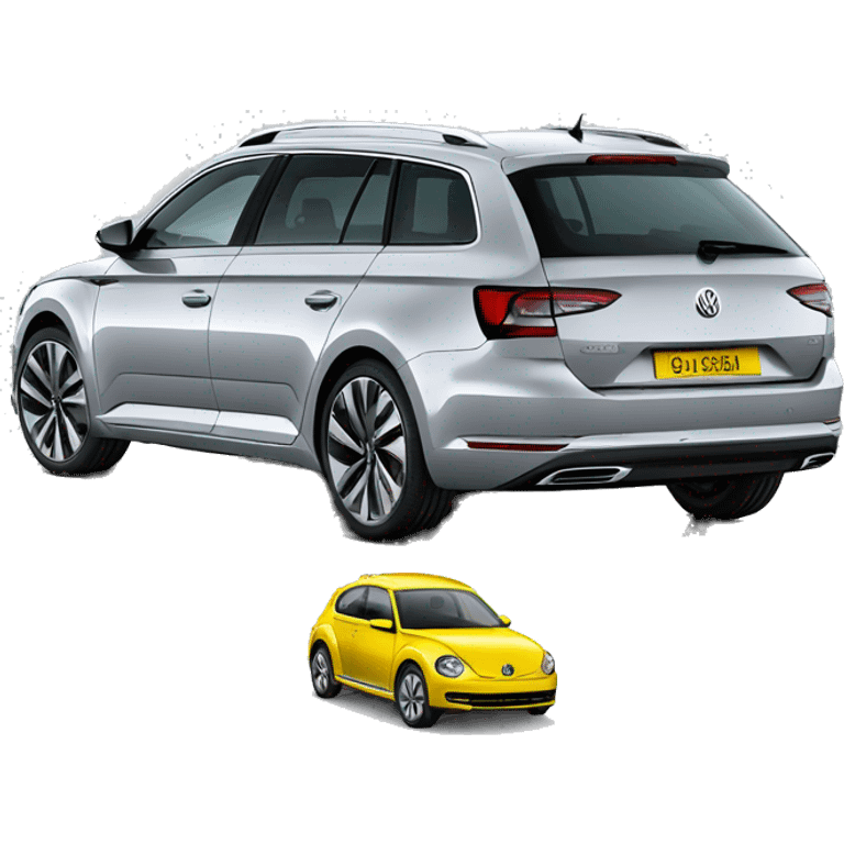 silver skoda superb combi with volkswagen yellow new beetle emoji