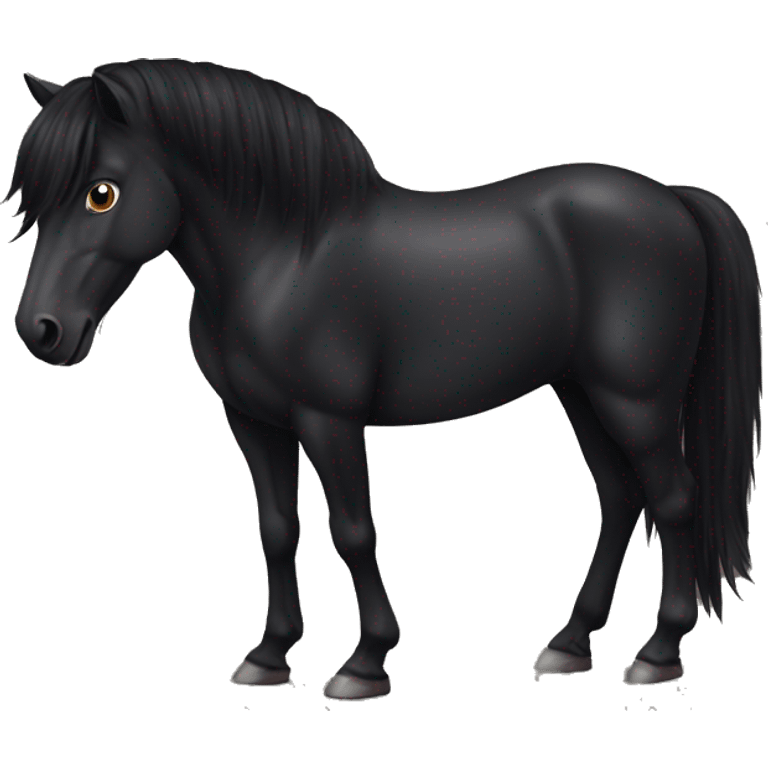 Totally black horse with dark brown eyes and the end of the mane slightly brown/reddish emoji