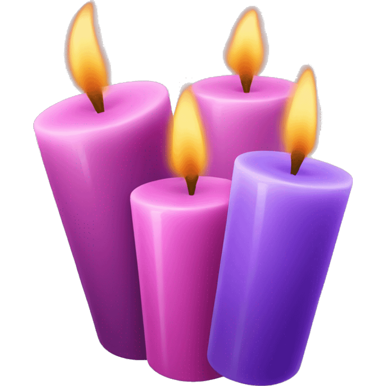 Three purple and one pink candle with flames in a circle  emoji