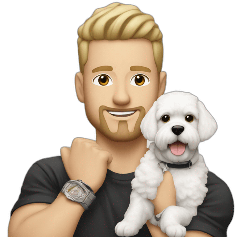 white male rapper flexing with a bichon emoji