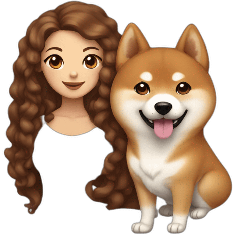 Cute Shiba-dog with her their mistress, a woman with brown and curly hair emoji