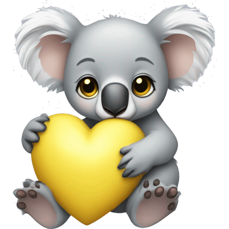 Baby koala with yellow heart in its paws emoji