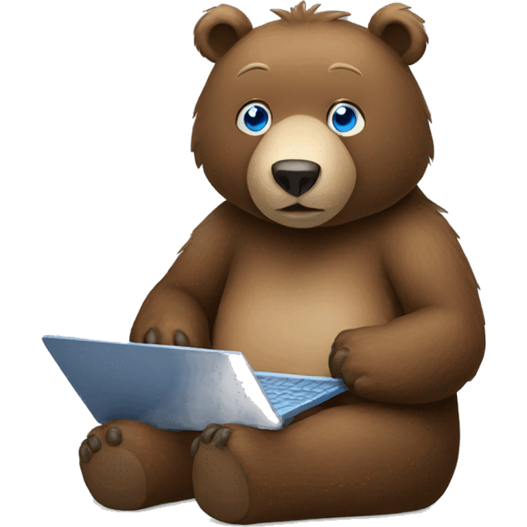 brown bear programming on a laptop with blue eyes  emoji