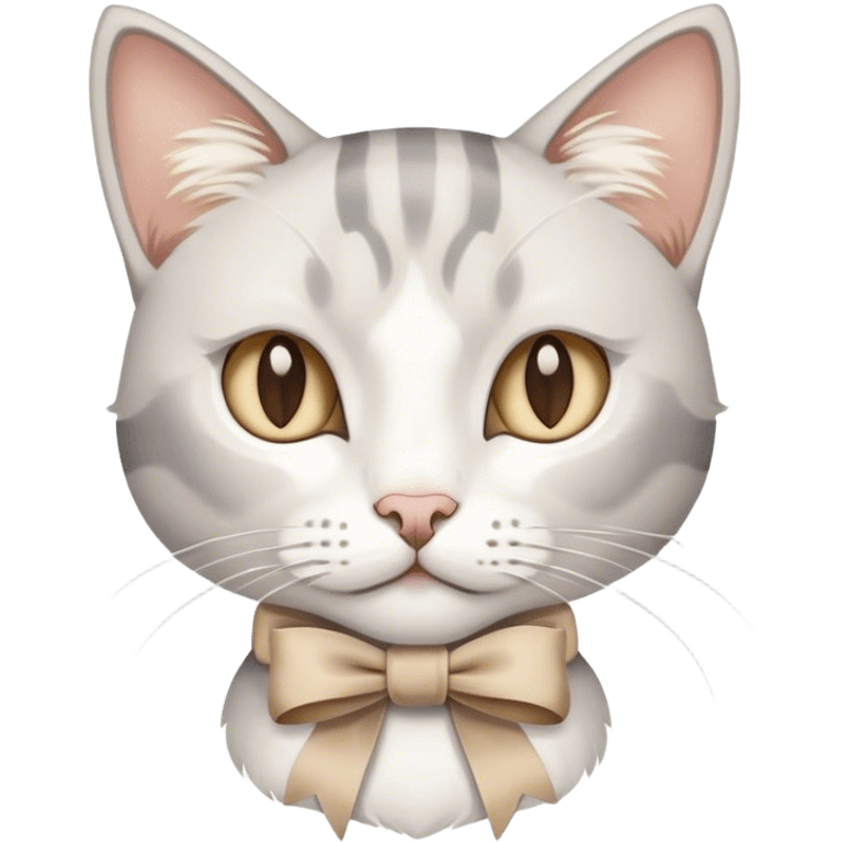 White and grey cat with a beige ribbon  emoji