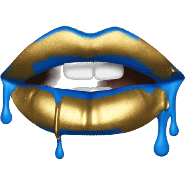 Blue lips with gold dripping off emoji