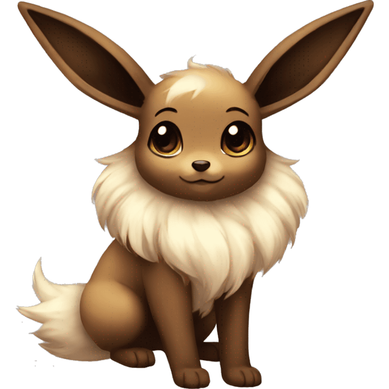 Kawaii Shiny Eevee with dark brown long emo hair covering her eyes Full Body emoji