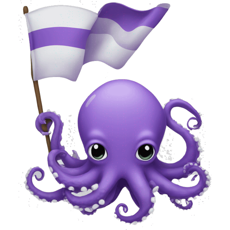 cute purple kraken with adorable face  holding a big white flag emoji