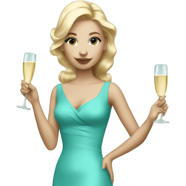 blond girl drinking champagne in a mini tiffany blue dress emoji