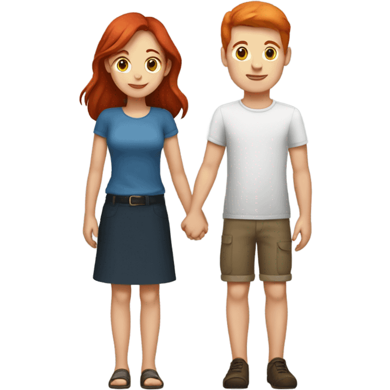 Read head girl and brunette boy holding hands  emoji