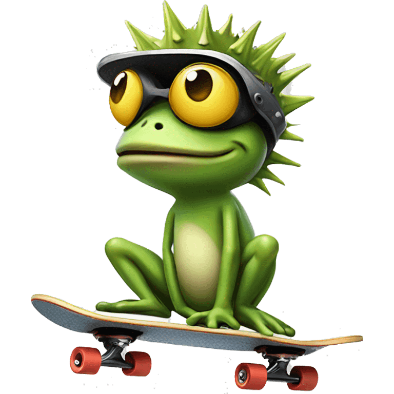 frog wearing spiky helmet while riding a skateboard  emoji