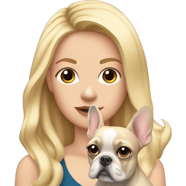 Blonde white girl with long hair holding frenchie with big ears emoji