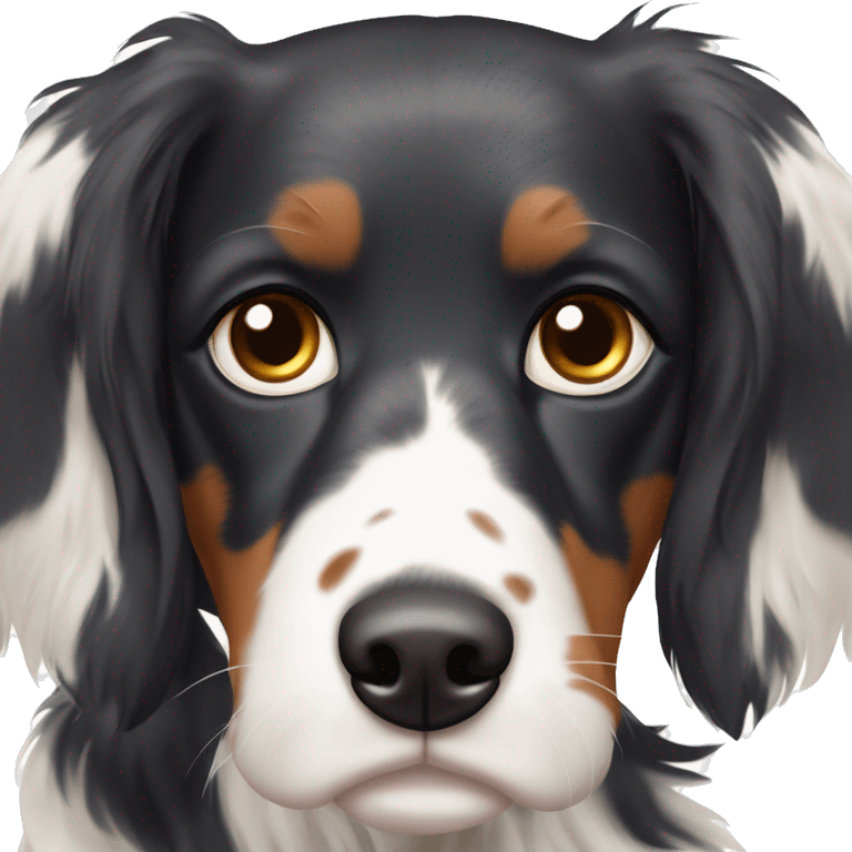 English Setter face, brown eyes, black face and ears, white patch on right cheek, white patch on top of head emoji