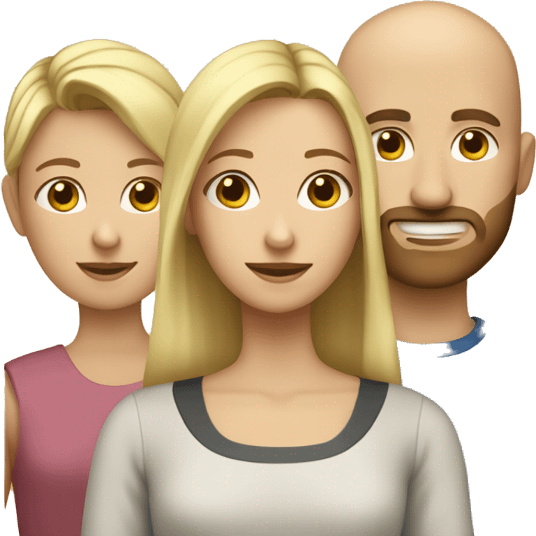 Family, woman with blonde hair, man with no hair and a brown beard and one child (girl) with blonde hair emoji